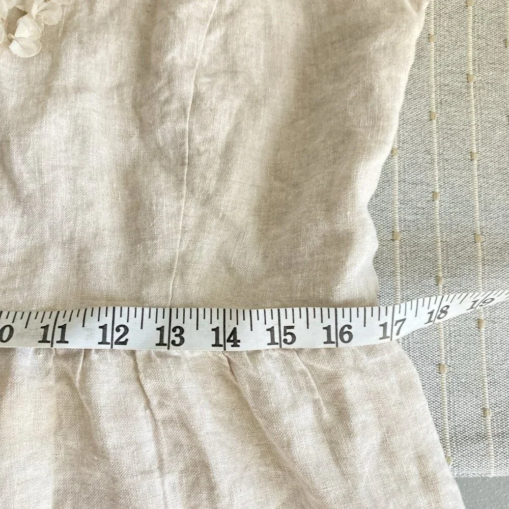 Kensie Linen Mini Dress in Natural Cream with Floral Appliqué - Picture 9 of 14